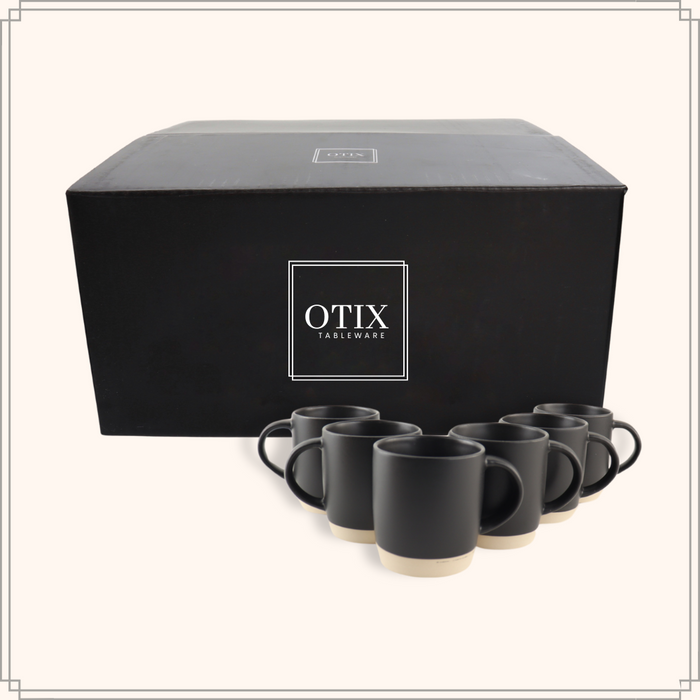 OTIX Koffiekopjes Theemokken Koffietassen Set van 6 Zwart 310 ml Aa...