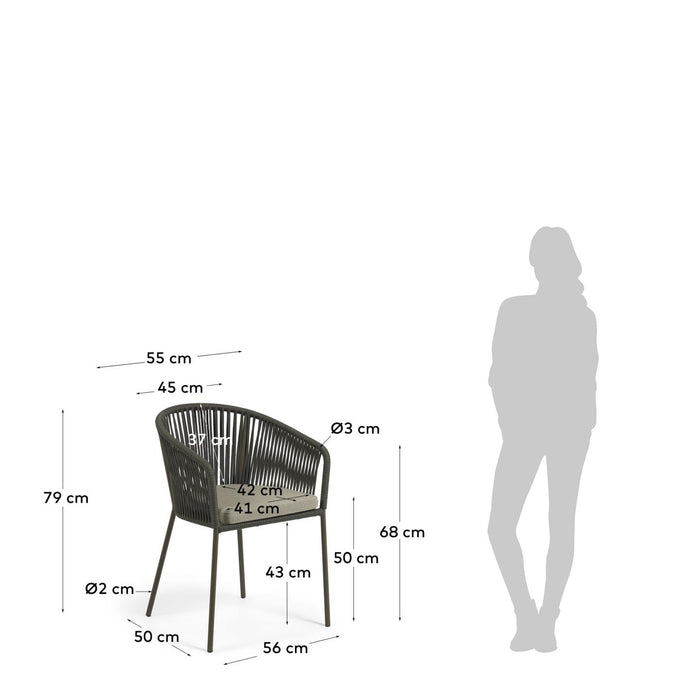 Kave Home - Yanet groene touwstoel met gegalvaniseerde stalen poten