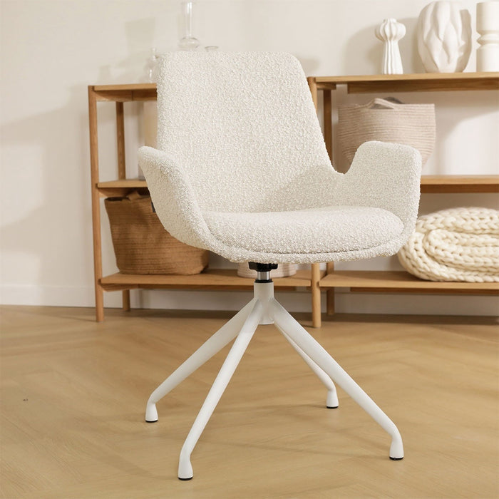 Nolon Nola-Eef Eetkamerstoel Bouclé Beige - Draaibaar Wit Onderstel