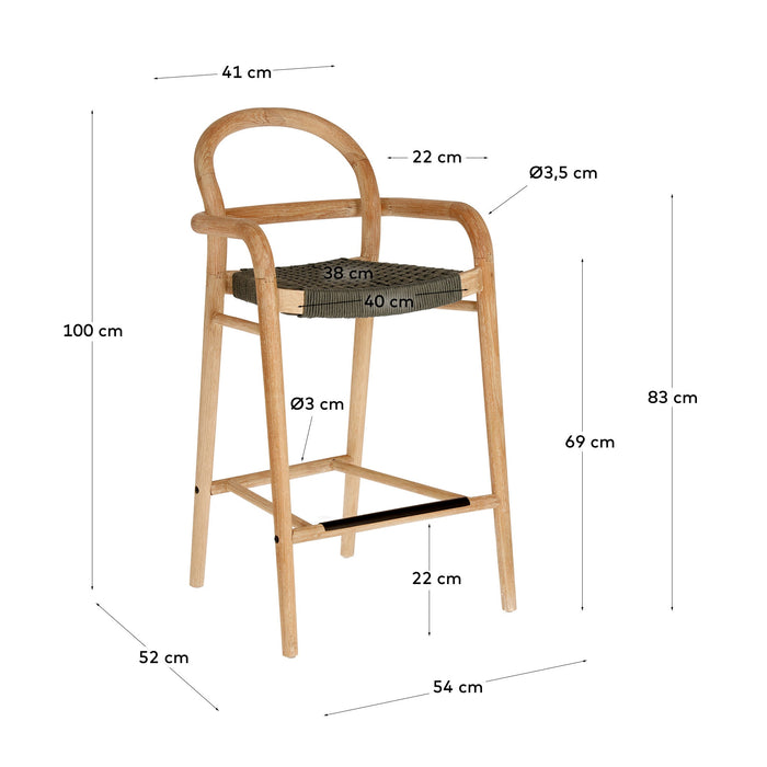 Kave Home - Sheryl kruk in massief eucalyptus hout en groen touw