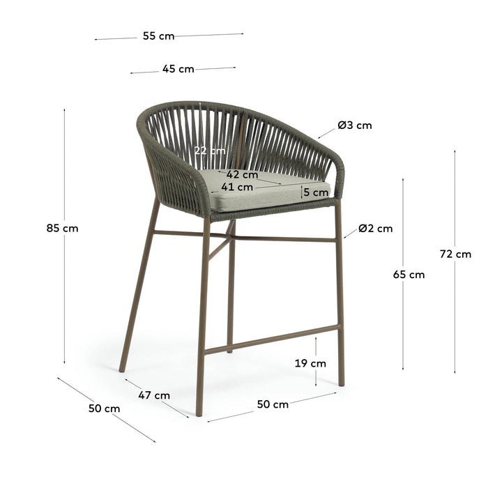 Kave Home - Yanet groen touw kruk hoogte 65 cm