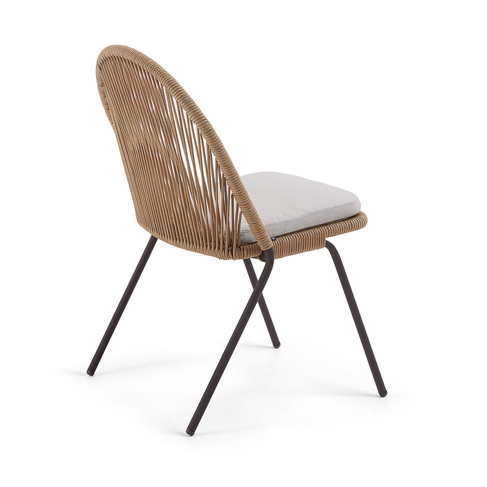 Kave Home - Shann stoel in beige koord en gegalvaniseerde stalen poten