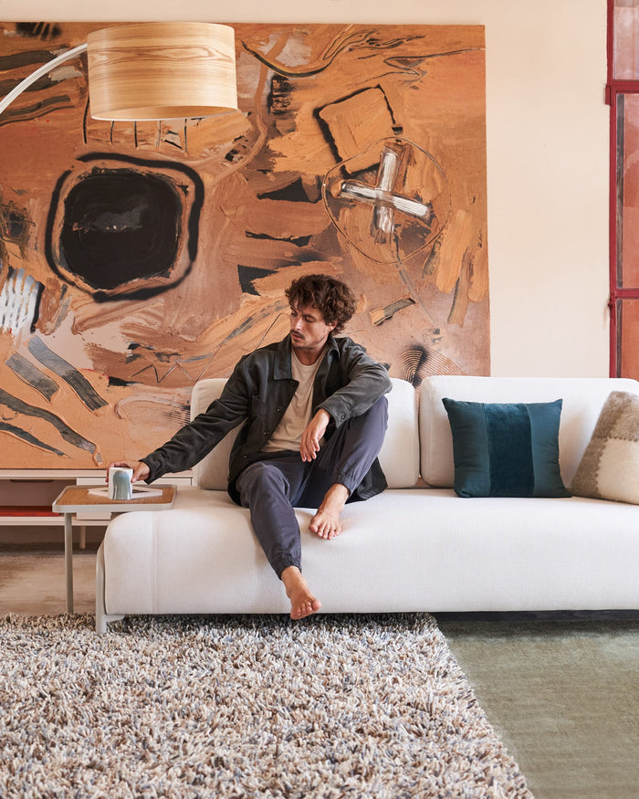 Kave Home - Compo-3-zitsbank van grijze chenille, groot eikenfineer