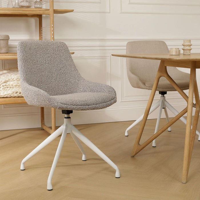 Nolon Nola-Isa Eetkamerstoel Bouclé Taupe - Draaibaar Wit Onderstel