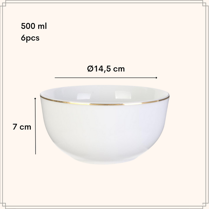 OTIX Soepkommen 6 stuks 500 ml Soeptassen Wit met Gouden rand Porse...