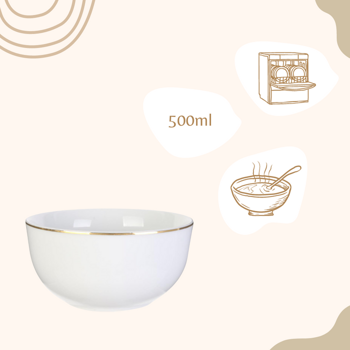 OTIX Soepkommen 6 stuks 500 ml Soeptassen Wit met Gouden rand Porse...