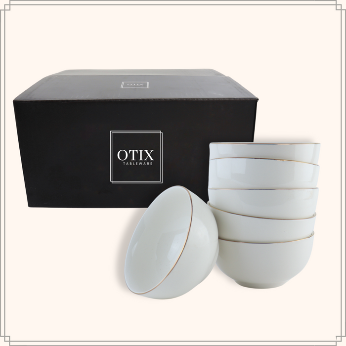 OTIX Soepkommen 6 stuks 500 ml Soeptassen Wit met Gouden rand Porse...