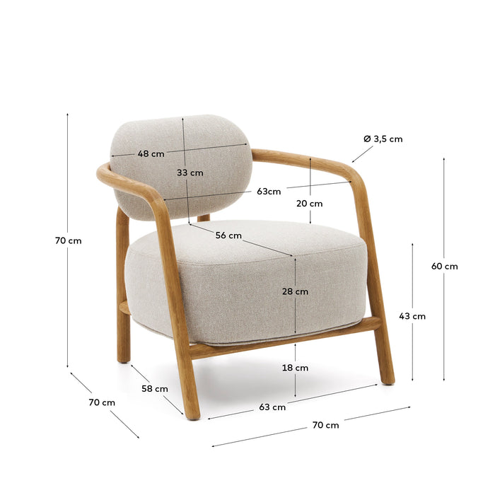 Kave Home - Beige Melqui-fauteuil in massief eikenhout met natuurlijke