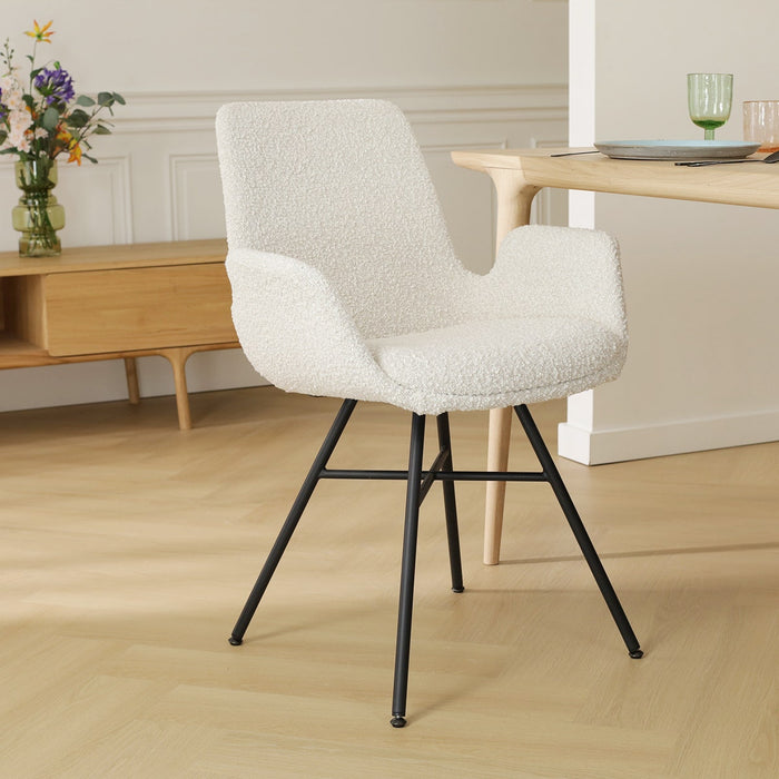 Nolon Noa-Eef Eetkamerstoel Bouclé Beige - met Armleuning - Zwart