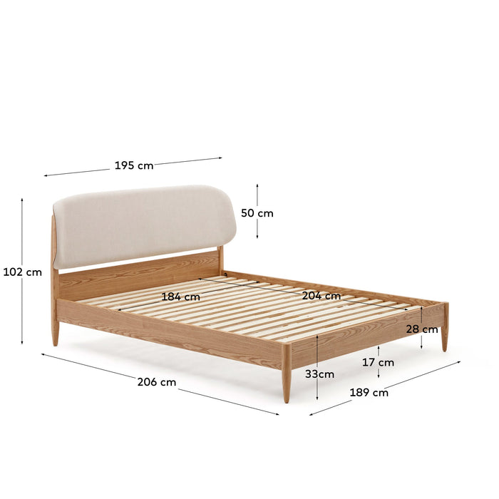 Kave Home - Octavia-bed in essen multiplex met wit gestoffeerd