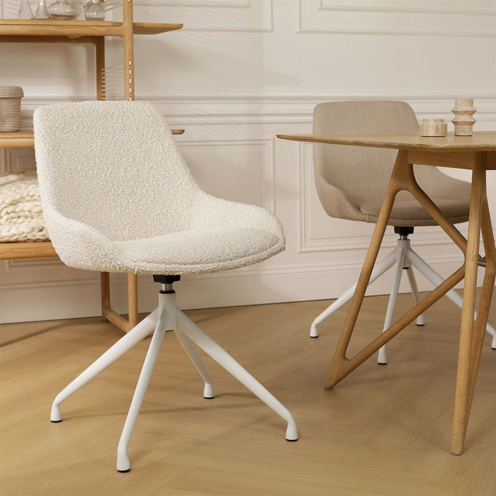 Nolon Nola-Isa Eetkamerstoel Bouclé Beige - Draaibaar Wit Onderstel