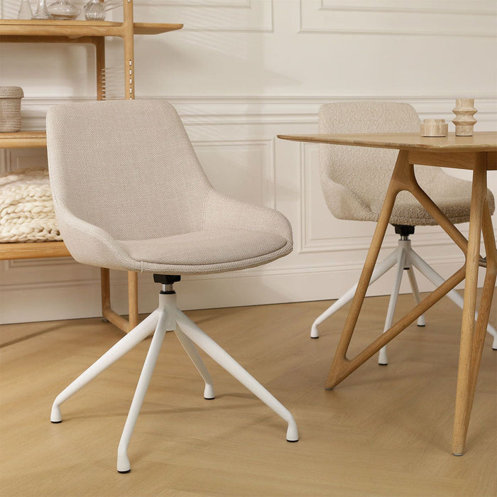 Nolon Nola-Isa Eetkamerstoel Beige - Draaibaar Wit Onderstel