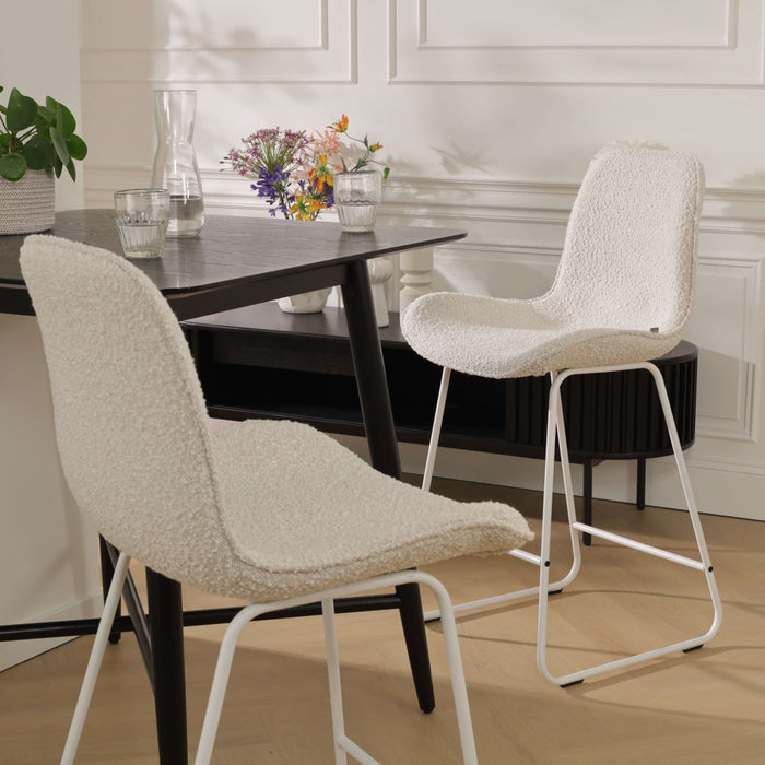 Nolon Nino-Fé Barkruk Bouclé Beige - Wit Onderstel - 75 cm