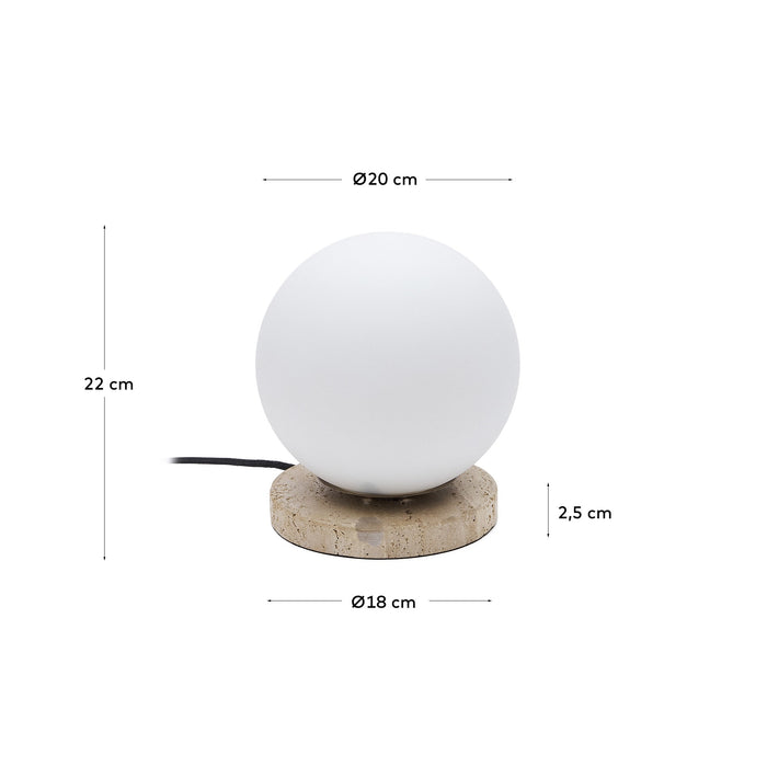 Kave Home - Malachi-tafellamp in mat glas en travertijnsteen