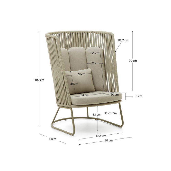Kave Home - Outdoor fauteuil Saconca met hoge rugleuning in touw en