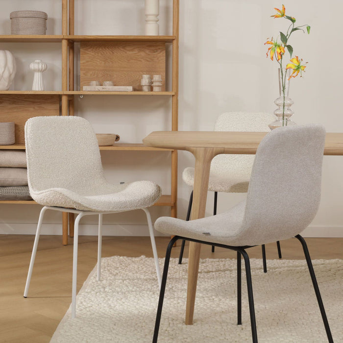 Nolon Nora-Fé Eetkamerstoel Bouclé Beige - Stof - Witte Poten