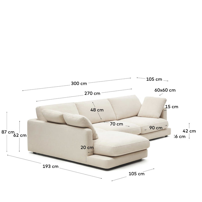Kave Home - Gala 4-zitsbank met chaise longue links in beige 300 cm