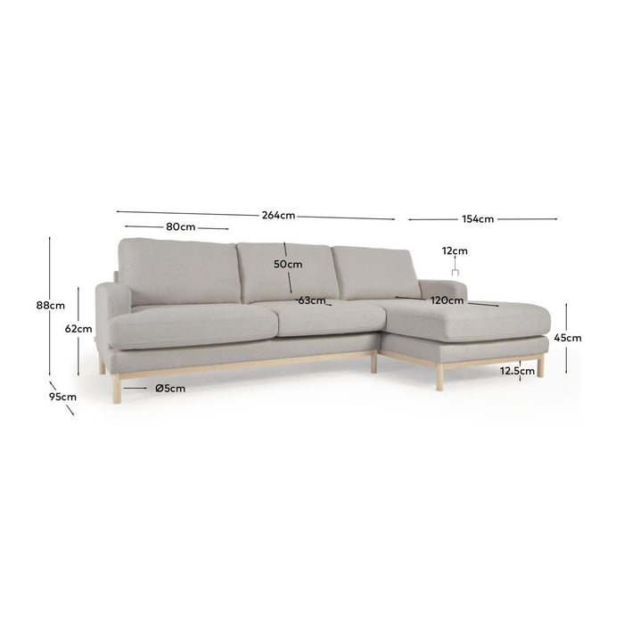 Kave Home - Mihaela 3-zitsbank met chaise longue rechts in grijs
