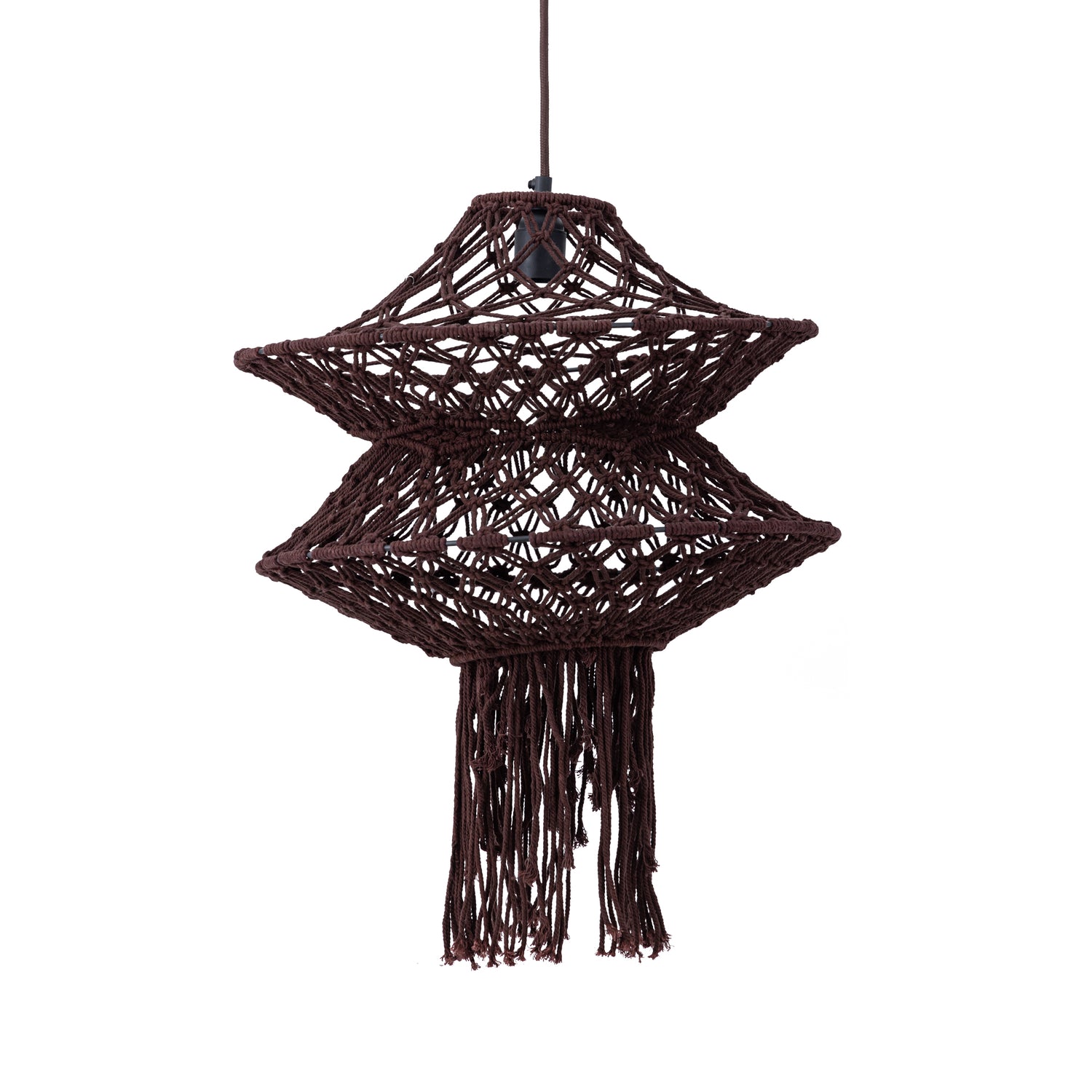 PTMD Milley Brown cotton macrame hanging lamp 2 layers