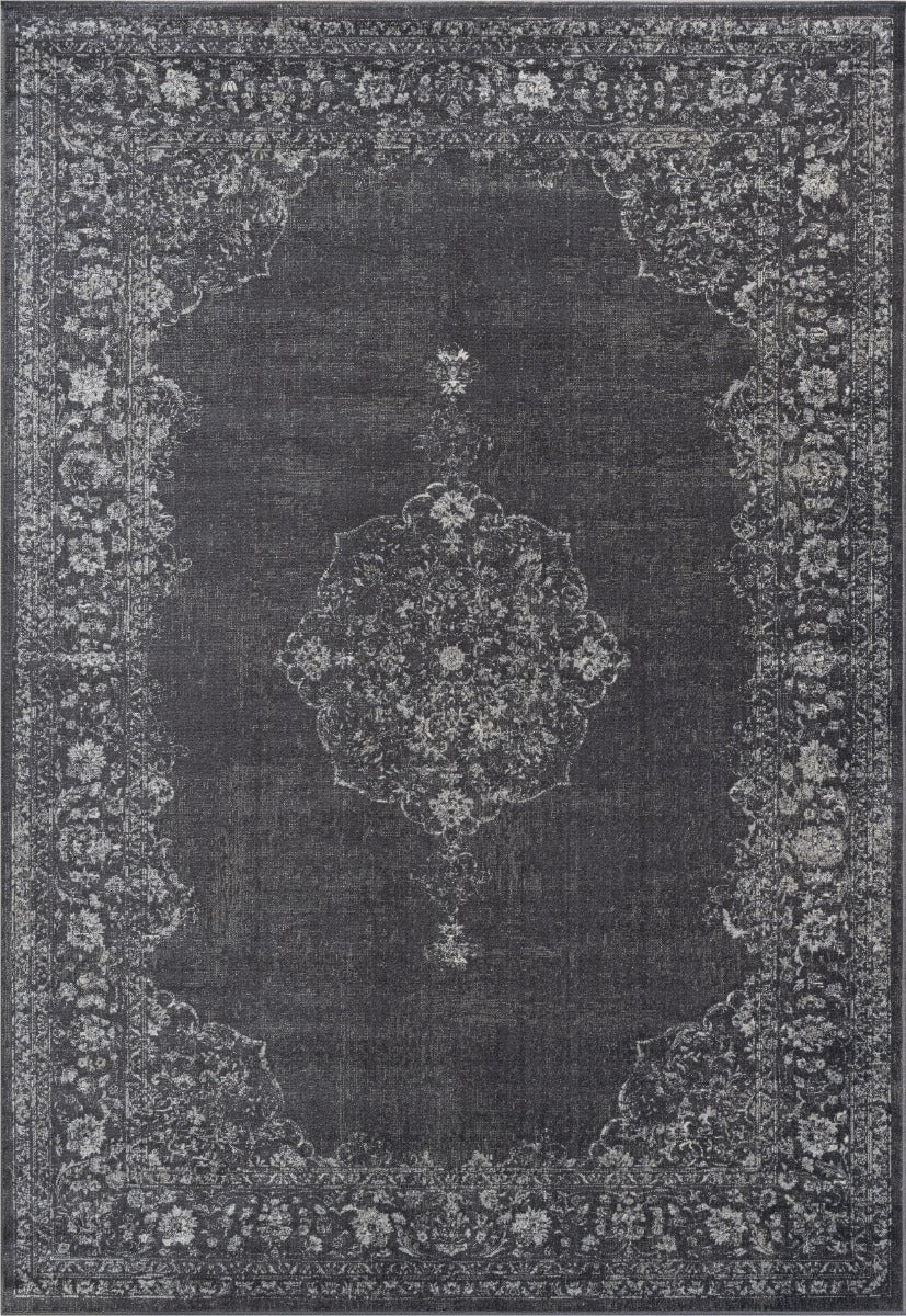 Vintage vloerkleed Ornament antraciet met franjes 195x300cm