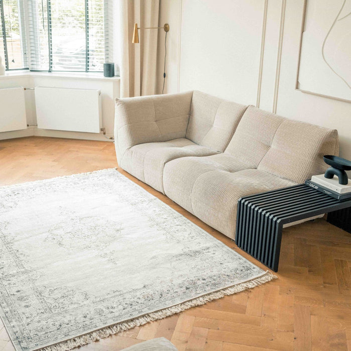 Vintage vloerkleed Ornament beige met franjes 195x300cm