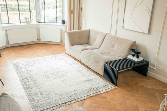 Vintage vloerkleed Ornament beige met franjes 195x300cm