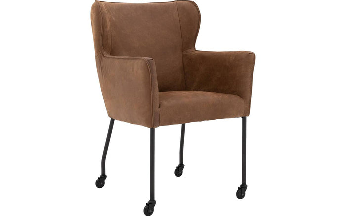 Goossens  Eetkamerstoel Leogang -  Leder met armleuning