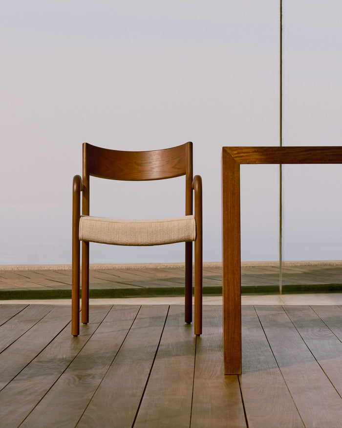 Kave Home - Stoel Falconera afneembare hoes massief eikenhout met