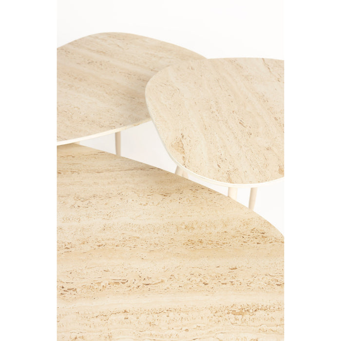 Housecraft Faiz Bijzettafel Travetin-Look Set van 3 - Beige