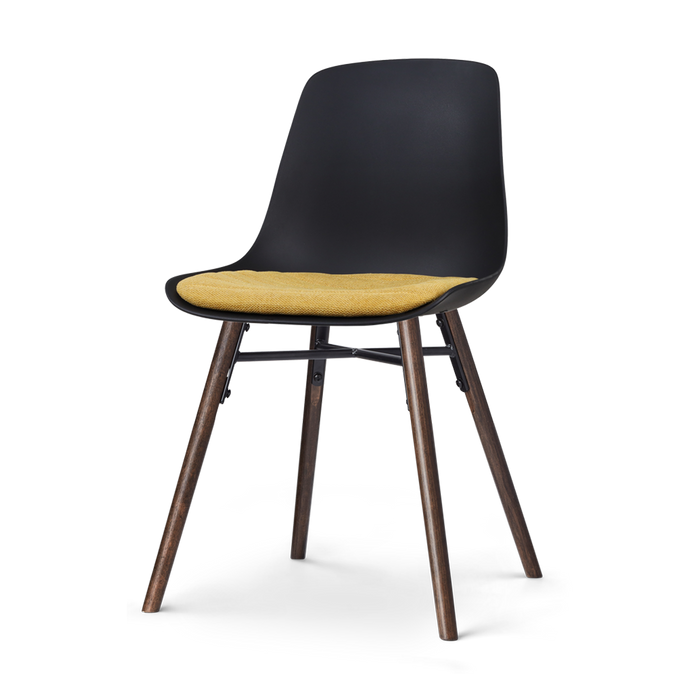 Nolon Nena-Liv Eetkamerstoel Zwart - Okergeel Kussen - Walnoot