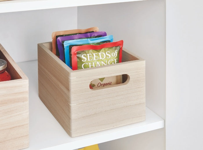 Opbergbox met Handgrepen, 19 x 25.5 x 15 cm, Paulownia Hout, Beige - i