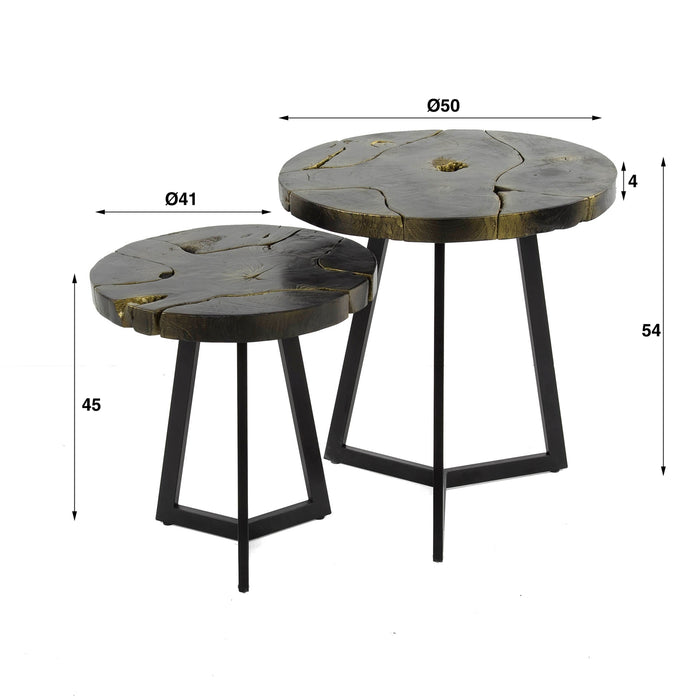 Giga Meubel - Salontafel Set van 2 Black and Gold Rond Teakhout