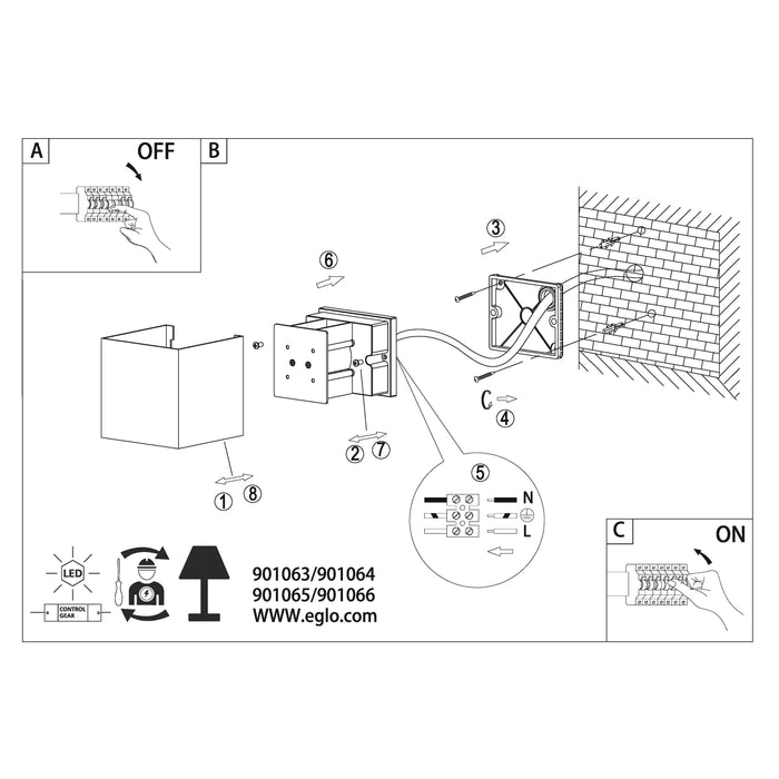 EGLO Calpino 3 Wandlamp - LED - 10 cm - Zwart
