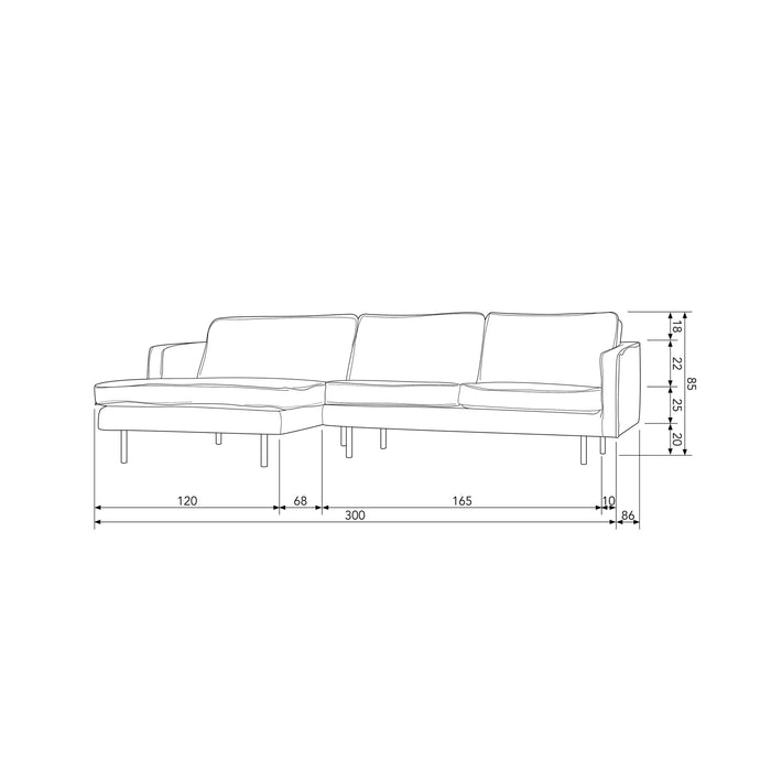 WOOOD Rodeo Chaise Longue Links - Velvet - Mountain - 85x300x155