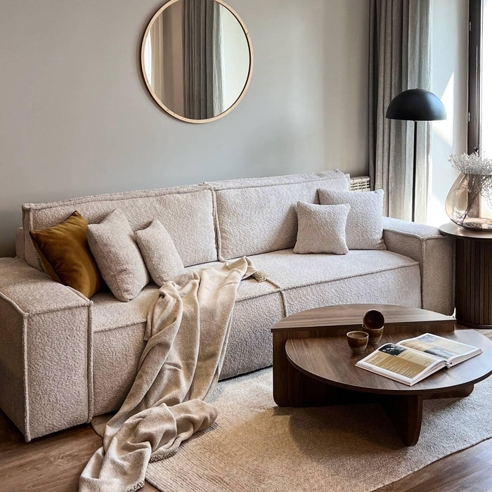 NADUVI Collection Galine 3-zitsbank met Slaapfunctie - Bouclé - Crème