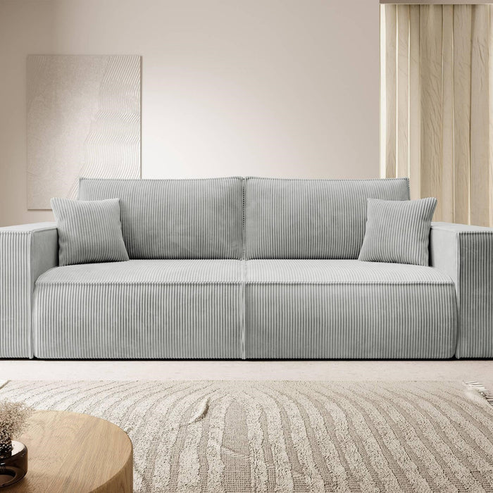 NADUVI Collection Galine 3-zitsbank met Slaapfunctie - Ribstof - Lichtgrijs