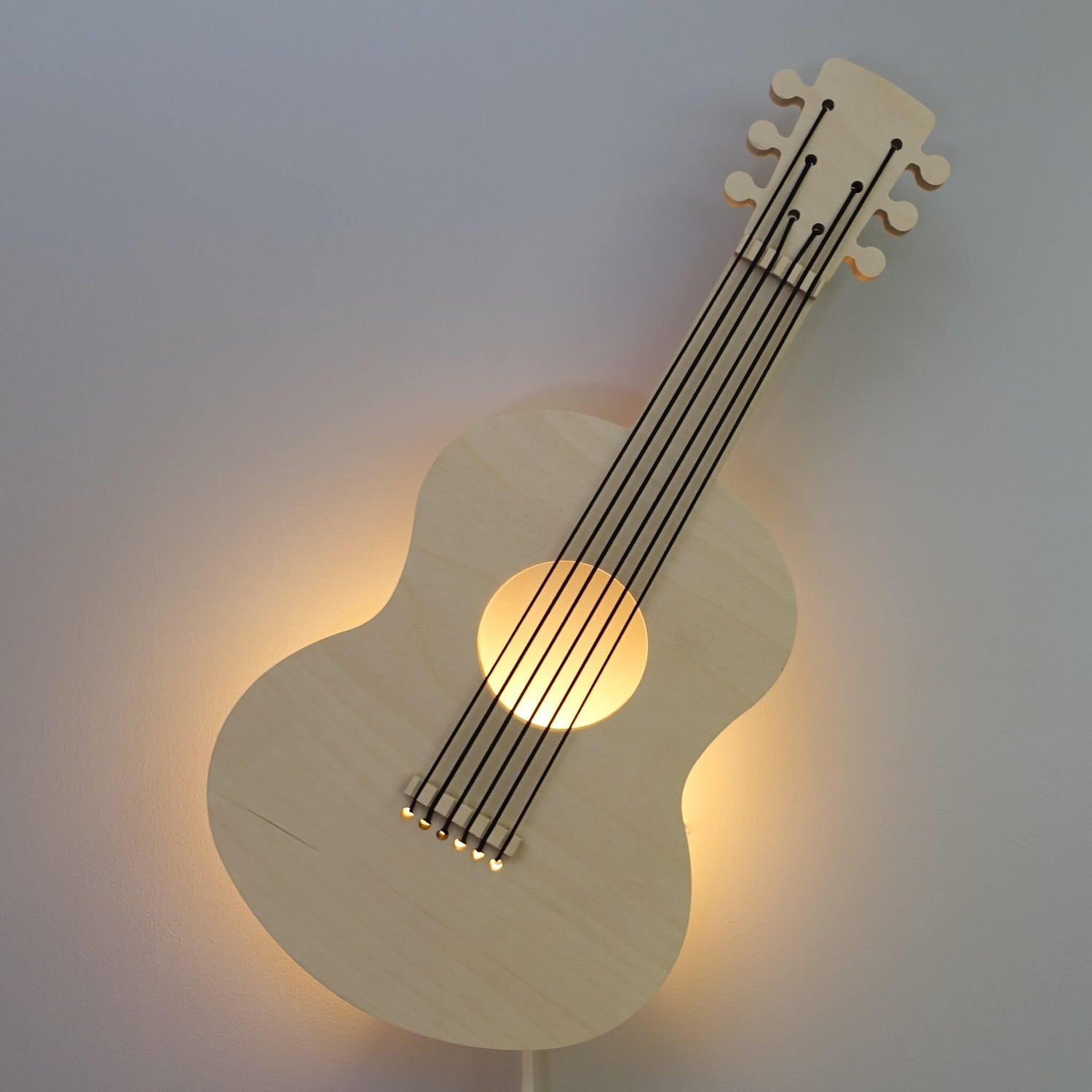 Houten wandlamp kinderkamer | Gitaar - blank