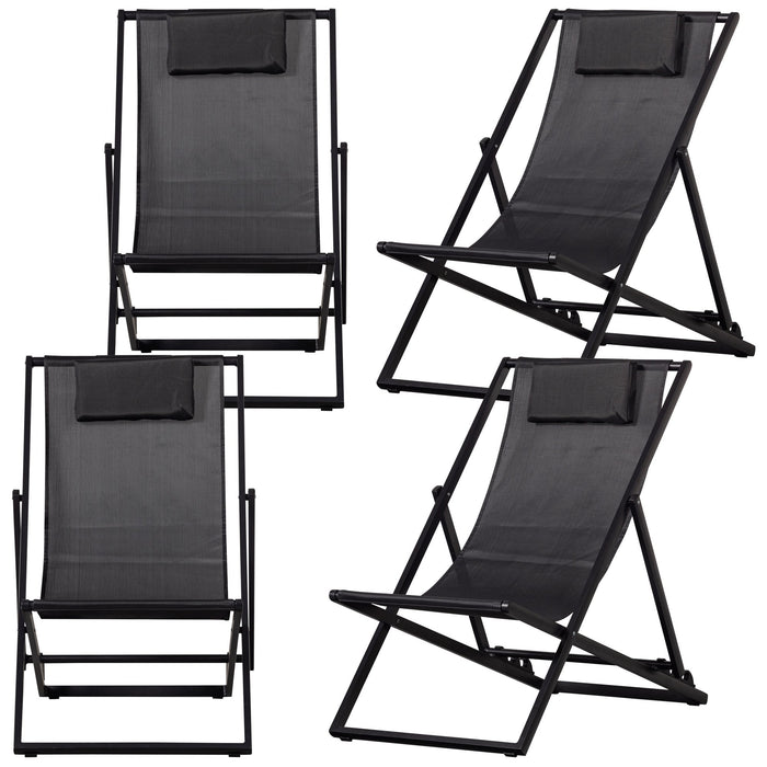 WOOOD Esper Strandstoel Buiten - Aluminium - Zwart - Set van 4