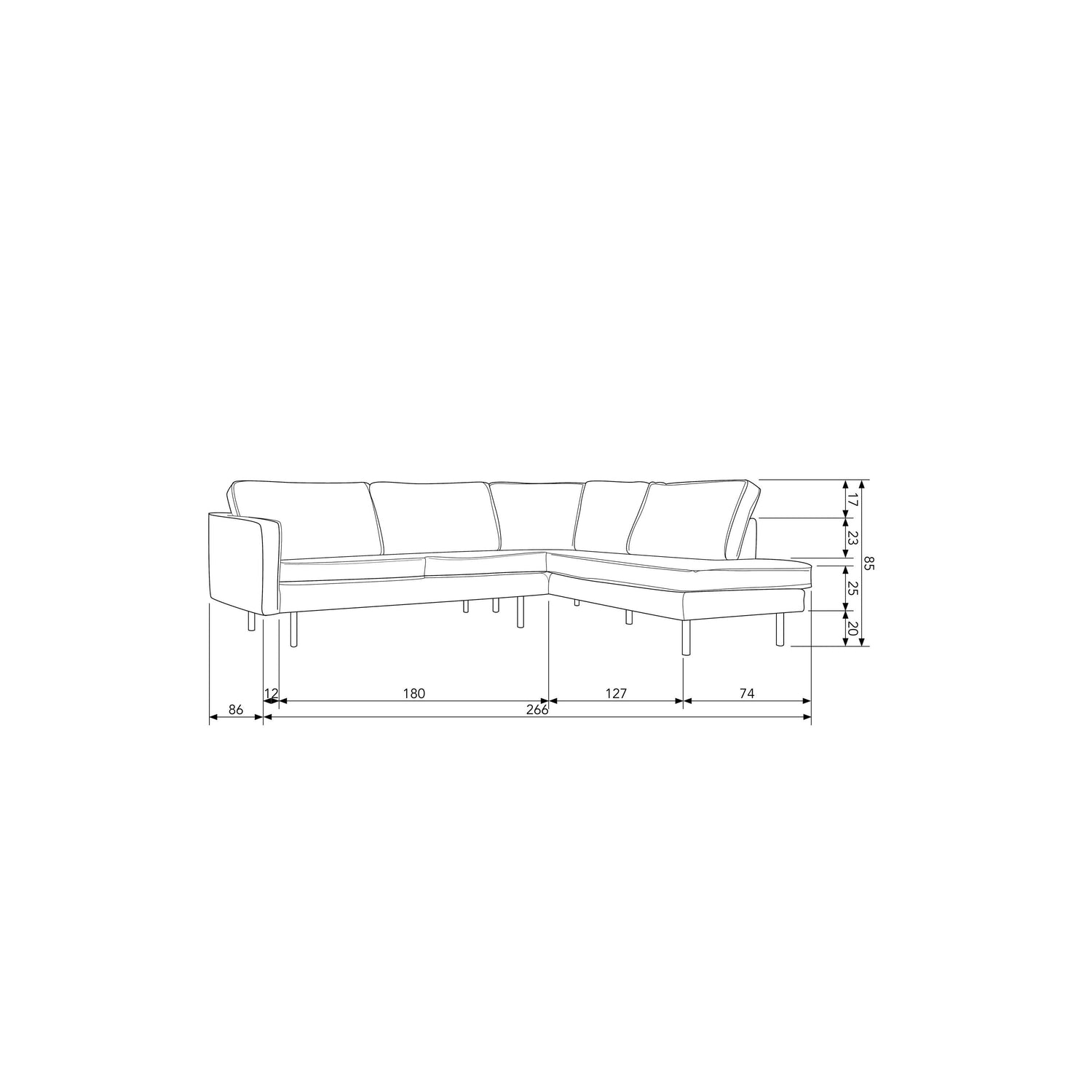 WOOOD Rodeo Hoekbank Rechts - Bouclé - Naturel - 85x266x86|213