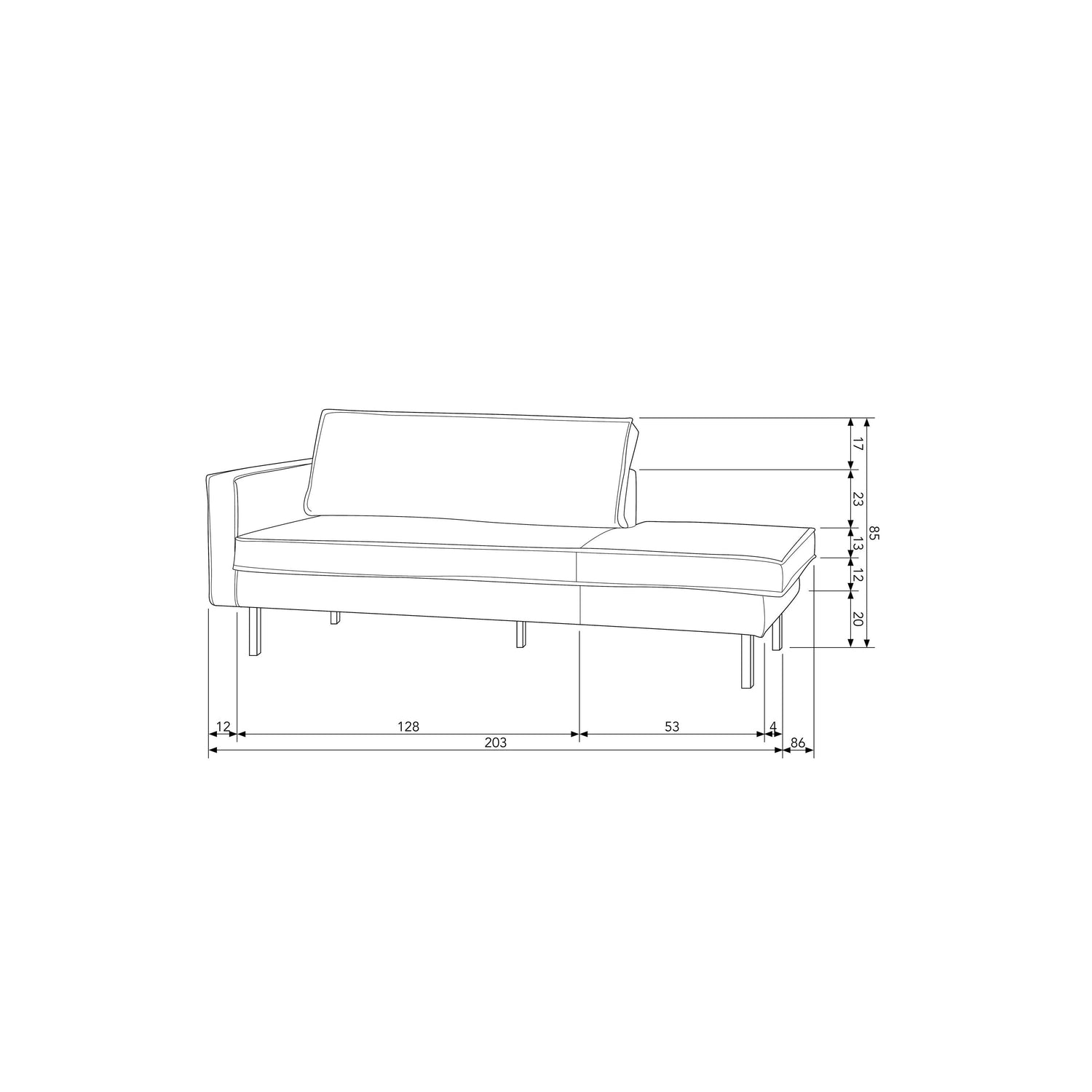WOOOD Daybed Left Rodeo - Structure Velvet - Mountain - 85x203x86