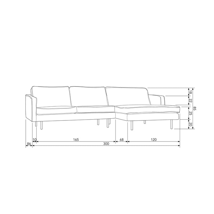 WOOOD Chaise Longue Rechts Rodeo - Velvet - Frost - 85x300x155