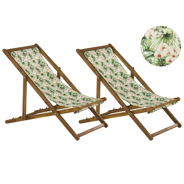 Beliani-ANZIO -Strandstoel set van 2-Lichthout|Bloemen|Roze-Polyester