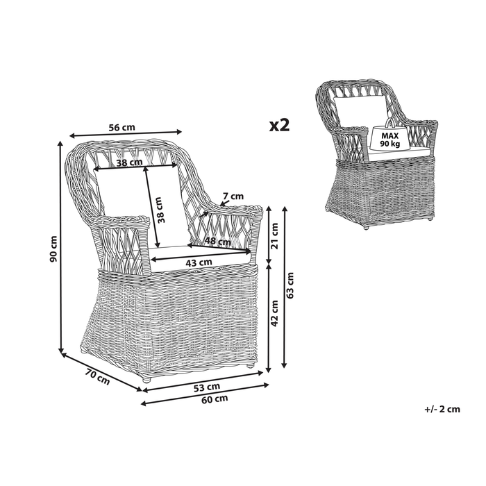 Beliani - MAROS - Tuinstoel set van 2 - Natuurlijk - Rotan