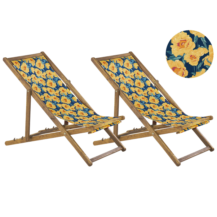 Beliani-ANZIO -Strandstoel set van 2-Lichthout|Geel|Bloemen-Polyester