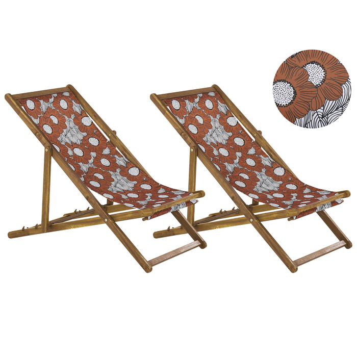 Beliani - ANZIO - Strandstoel set van 2 - Lichthout|Rood - Polyester