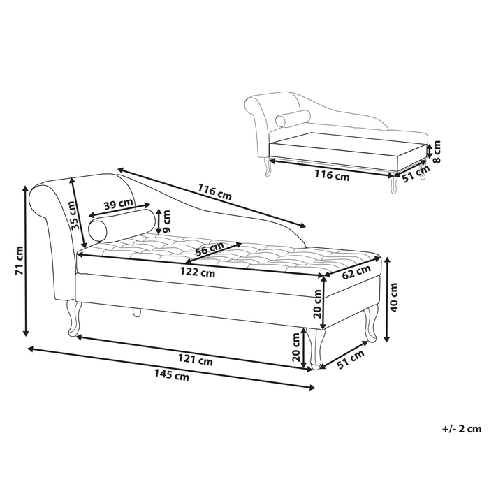 Beliani - PESSAC - Chaise longue - Blauwgroen - Linkerzijde - Fluweel