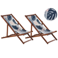 Beliani-ANZIO -Strandstoel set van 2-Donkerhout|Palm|Blauw-Polyester