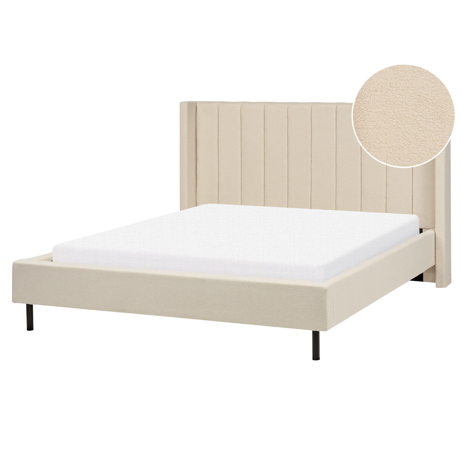 Beliani-VILETTE -Tweepersoonsbed-Lichtbeige-160 x 200 cm-Bouclé