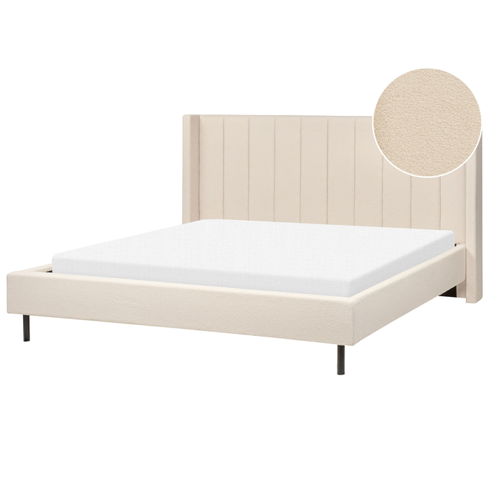 Beliani-VILETTE -Tweepersoonsbed-Lichtbeige-180 x 200 cm-Bouclé