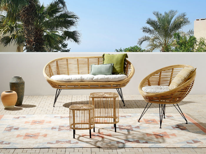 Beliani - MARATEA| CESENATICO - Loungeset 3-zits - Lichtbeige - Rotan